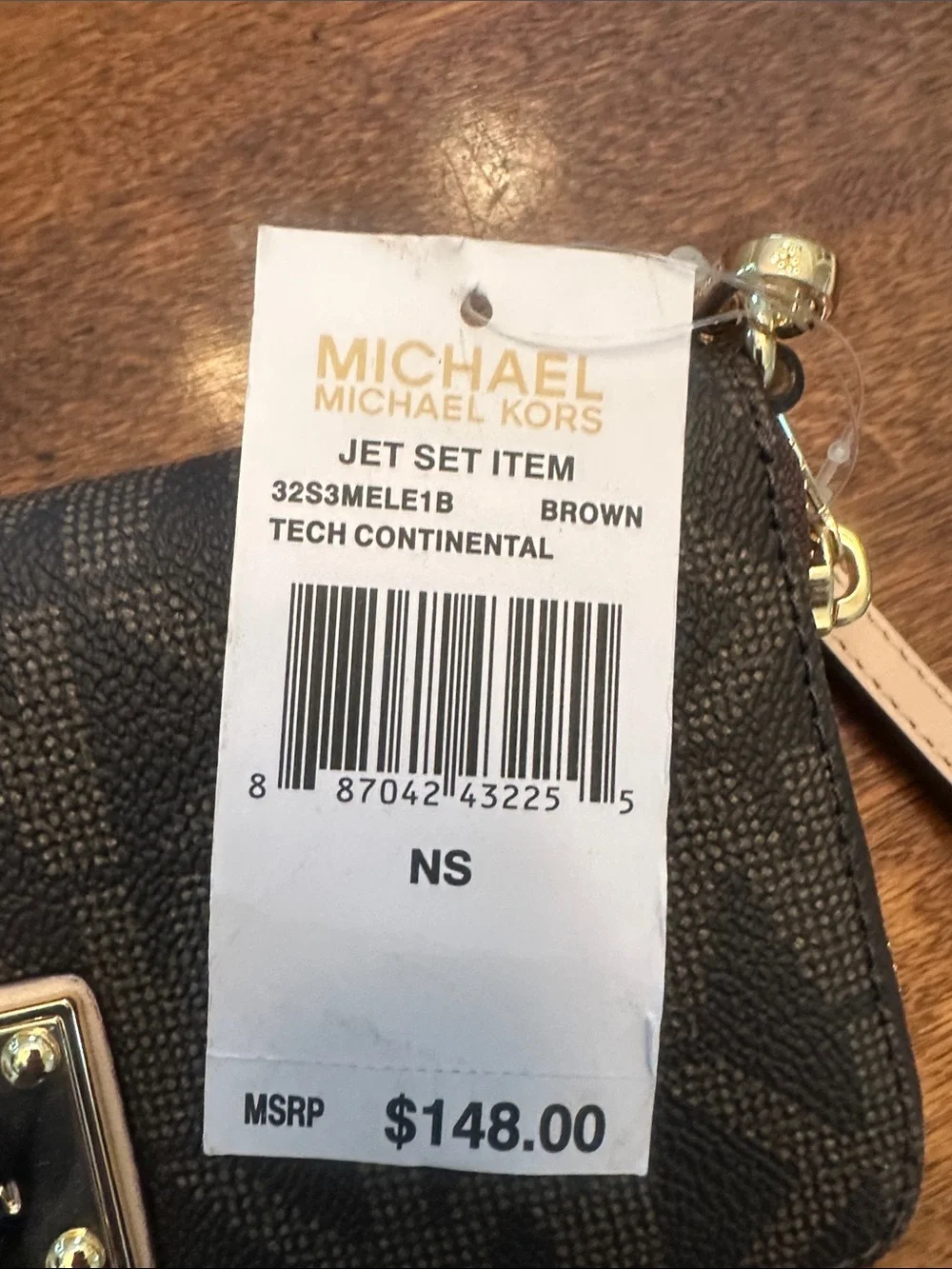 Michael Kors Brown MK Logo Zip-Around Wristlet with Gold Plaque